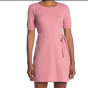 Crosshatch Puff Sleeve Faux Wrap Mini Dress from Madewell in Weathered Berry. L